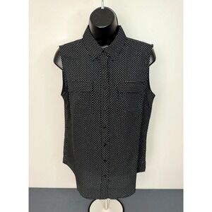 Talbots Black and White Size Small Polka Dot Sleeveless Shirt Top